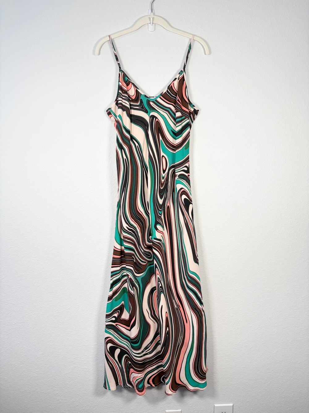 Corey Lynn Calter Crepe Abstract Swirl V Neck Sleeveless Midi Ana Slip Dress